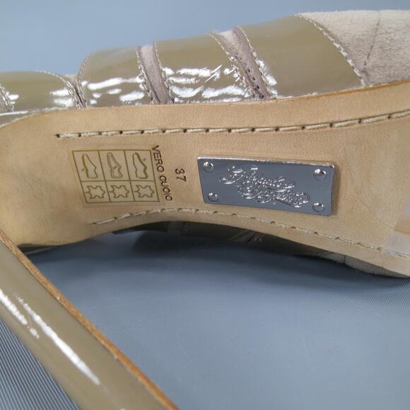 ALEJANDRO INGELMO Size 7 Taupe Suede 'Origami' Peep Toe Boots - Picture 6 of 7